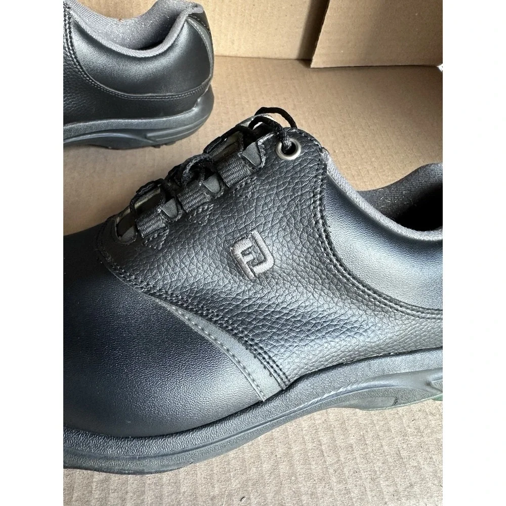 FJ FootJoy GreenJoys Golf Shoes Mens 10.5 W Black‎ Leather Lace Up